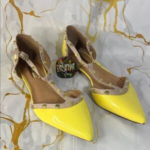 * Halogen Bright Yellow and Beige Studded Flats